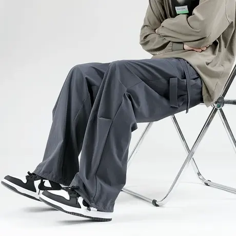 户外速干伞兵裤男夏季薄款潮牌宽松冰丝垂坠感直筒裤美式工装裤图片