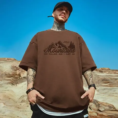 重磅港风潮牌宽松T恤胖子短袖男加肥加大五分袖纯棉大码男装夏季商品大图