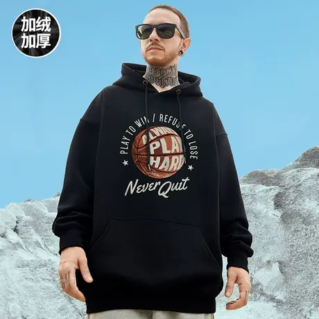 oversize帽衫简约美式胖子宽松加绒加肥加大连帽卫衣男2023春秋季商品大图