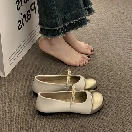 玛丽珍鞋女夏季2023年新款浅口一脚蹬小香风复古风粗跟低跟小皮鞋商品大图