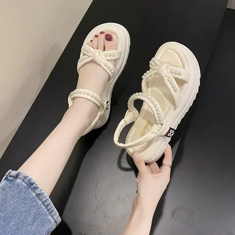 松糕凉鞋女夏季2023新款仙女风厚底罗马鞋配裙子中跟凉拖软底孕妇商品大图
