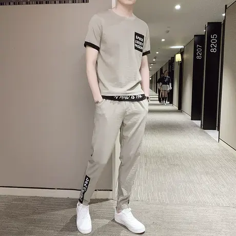 男士运动休闲套装冰丝2023夏季新款短袖t恤潮牌男装一套搭配帅气图片