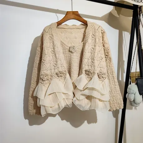 温柔风毛衣开衫吊带两件套女秋冬新款设计感小众甜美时尚针织套装商品大图