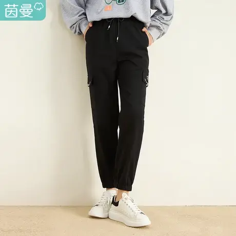 茵曼特价清仓冬季新款女抽绳松紧腰工装风口袋束脚显瘦哈伦裤图片