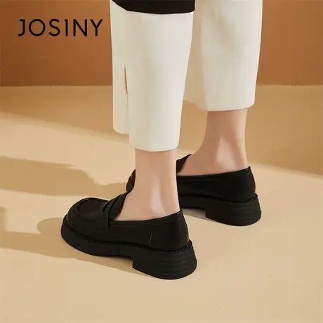 Josiny/卓诗尼厚底粗跟乐福鞋女2024新款春季英伦风配裙子小皮鞋图片
