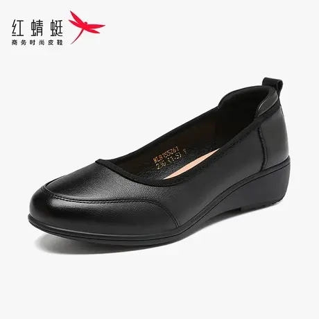 红蜻蜓女鞋夏季鞋子坡跟一脚蹬懒人休闲皮鞋小单鞋女新款真皮夏天图片