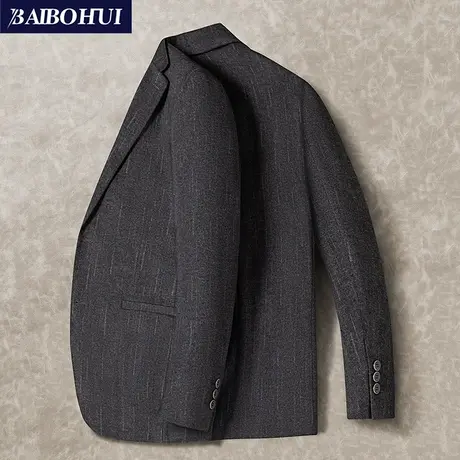秋冬款呢子西服外套男士商务修身时尚高级感条纹单休闲小西装上衣商品大图