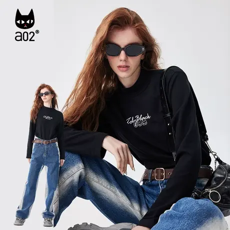 a02Fuzzy style绣花工艺微宽松立领打底衫2023秋季新款女长袖卫衣图片