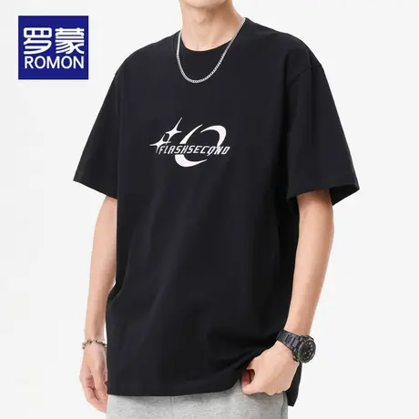罗蒙短袖T恤男士夏季2025新款衣服潮牌体恤夏天圆领半袖宽松上衣商品大图
