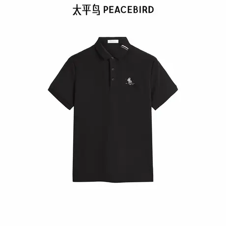 太平鸟男装 polo衫男2025年夏季新款条纹休闲黑色翻领短袖t恤男图片