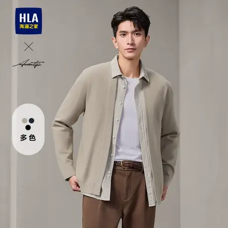 HLA/海澜之家商务可机洗针织衫25春季新款宽松纯色保暖开衫毛衣男商品大图