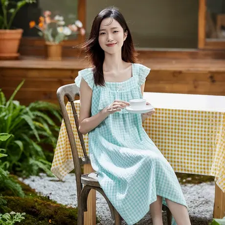 顶瓜瓜吊带睡裙女款纯棉夏季防凸点中长款家居服睡衣宽松25年新品商品大图