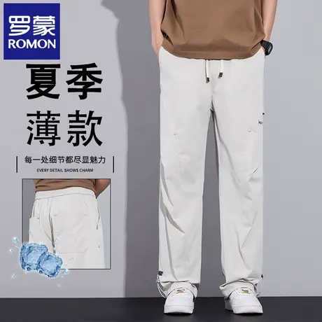 罗蒙2025夏季薄款阔腿休闲裤男宽松直筒潮流工装裤松紧腰长裤N2Z图片