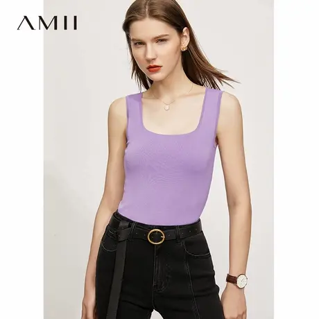 Amii甜辣风冰麻纱针织背心女2025夏新款修身无袖内搭打底吊带上衣图片