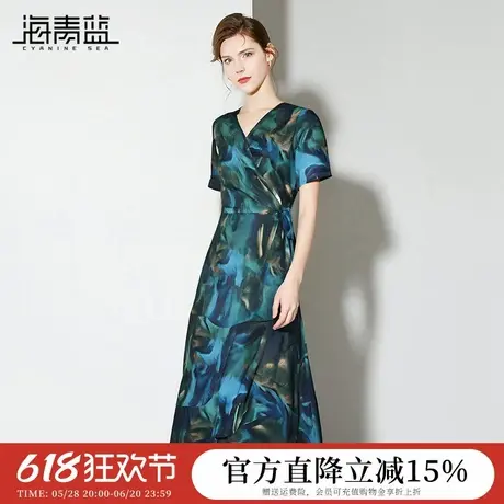 海青蓝 连衣裙夏女2025新款高级扎染短袖度假海边女装中长款裙子图片