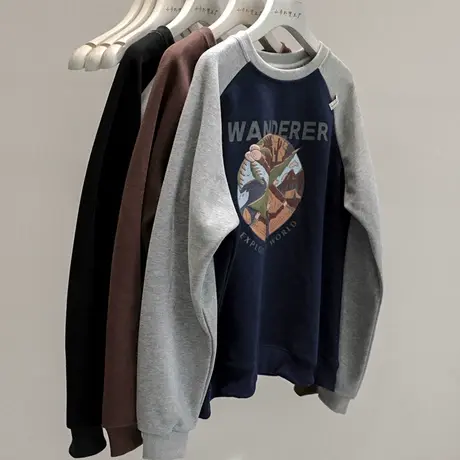 潮货！加绒加厚宽松慵懒风oversize卫衣女设计感小众撞色上衣秋冬商品大图