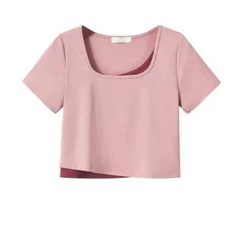 辣妹别致独特短款bm风假两件正肩上衣设计感小众露脐短袖t恤女夏商品大图