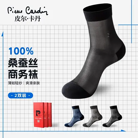 皮尔卡丹百分百桑蚕丝袜子夏季透气薄款男袜中筒商务无骨防臭袜子商品大图