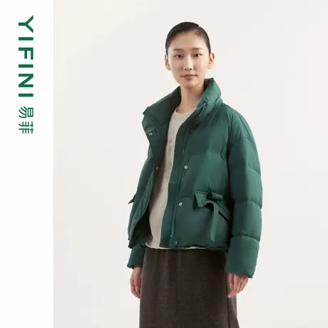[专柜同款]Yifini/易菲时尚休闲立领简约设计感宽松短款羽绒服女商品大图