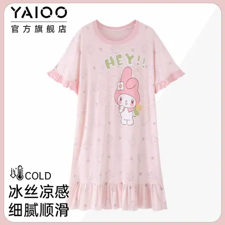 雅鹿女童冰丝睡裙夏季短袖薄款儿童睡衣小女孩中大童公主家居服商品大图