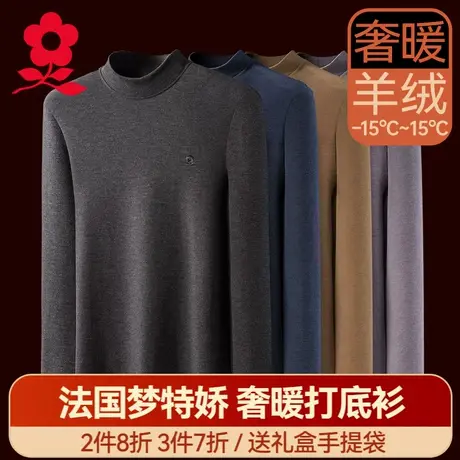 梦特娇德绒发热半高领保暖上衣男士加绒内衣羊绒蚕丝秋衣打底衫冬商品大图