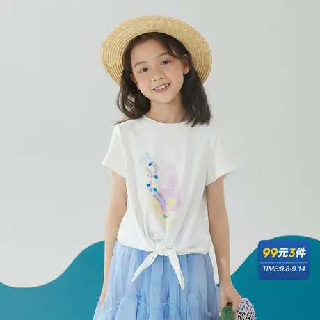 美特斯邦威童装透气舒适短袖T恤女童夏廓形图案简约印花设计上衣商品大图