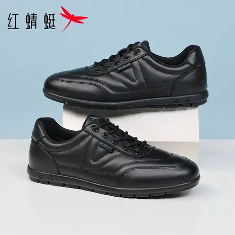 红蜻蜓男鞋秋冬新款黑色鞋子男士运动休闲鞋男皮面防水软底旅游鞋商品大图