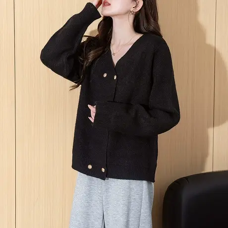 唐狮秋冬季女毛衣气质简约双排扣开衫小香风外套高级百搭tu商品大图