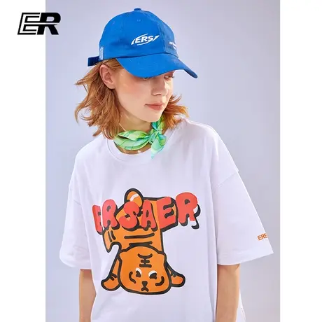 ER趣味萌虎印花T恤休闲潮牌情侣圆领白色短袖图片