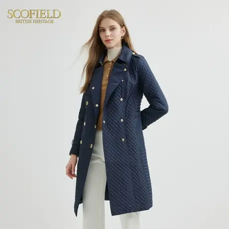 [会员试用]Scofield女装中长款菱形格珩缝棉服气质收腰加厚外套商品大图
