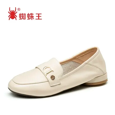 蜘蛛王清仓单鞋春夏季百搭真皮正品时尚休闲平底软皮套脚小皮鞋商品大图