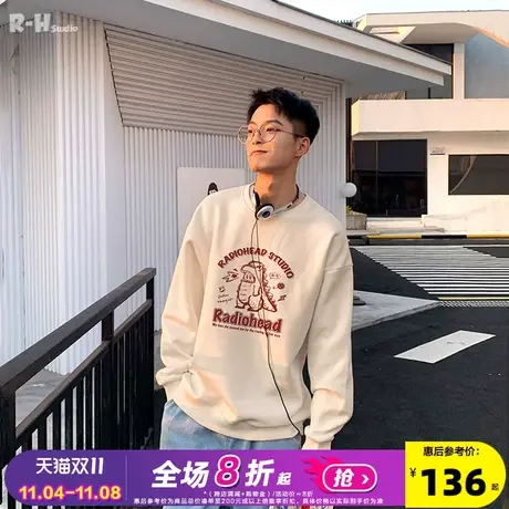 Radiohead圆领卫衣宽松男潮牌个性帅气小恐龙图案圆领套头秋新款图片