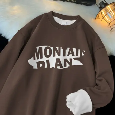 450g美式重磅卫衣男2023新款圆领摇粒绒加厚无帽套头长袖t恤潮流商品大图