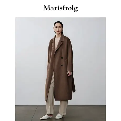 【言选好物】玛丝菲尔年秋季新款深咖色法式廓形毛呢外套商品大图