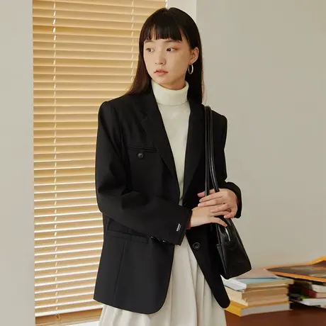 omont蛋挞家 复古黑色小西装外套女初春季设计感套装气质休闲西服商品大图