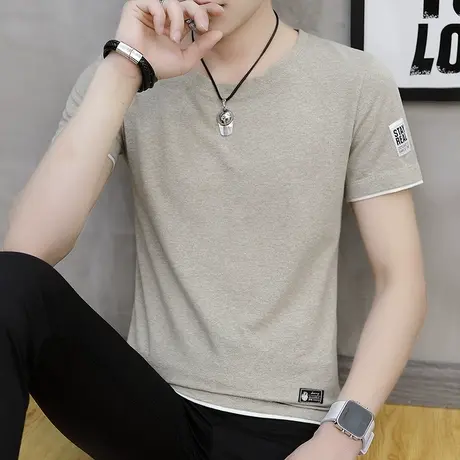 短袖T恤男韩版上衣春装打底衫夏季冰丝半袖纯色汗衫简约半截袖潮商品大图
