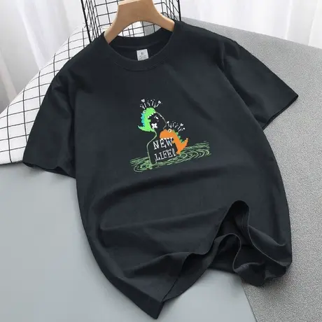 美式重磅t恤男短袖纯棉圆领上衣服潮牌潮流夏季宽松全棉半袖体恤商品大图