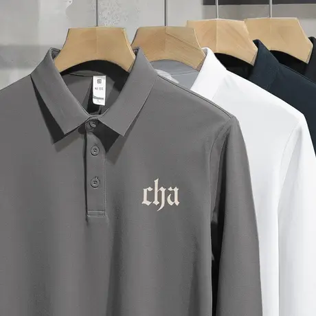 翻领t恤男士长袖珠地棉polo衫商务保罗带领打底衫有领秋衣服体恤图片