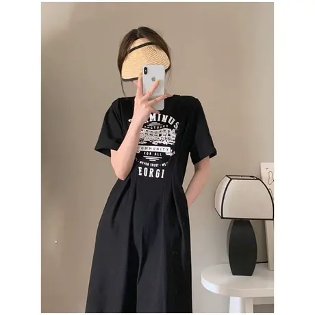 大码微胖mm妹妹法式遮肉连衣裙女夏装高级感遮肚过膝长裙子200斤商品大图