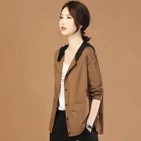 韩潮袭人连帽印花长袖休闲短外套女2024春季新款宽松百搭棒球服图片