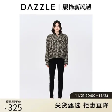 DAZZLE地素奥莱 黑色高腰显瘦开叉小脚牛仔裤女2D4R7021A图片