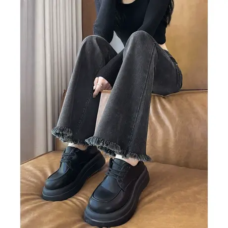 美式微喇牛仔裤女春秋季2023年新款复古高腰显瘦加绒喇叭马蹄裤子图片