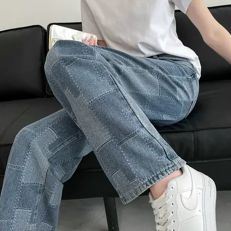 阔腿牛仔裤女2024年春秋新款高腰窄版显瘦设计感小众ins直筒裤潮商品大图