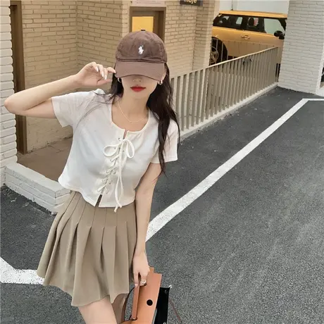 白色短袖T恤女夏季ins潮纯欲风辣妹设计感小众纯棉短款上衣打底衫图片