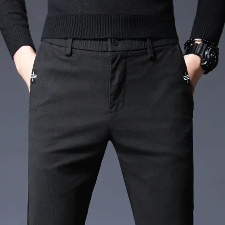 男裤纯棉修身小脚男士休闲长裤子中年男装冬装2023新款秋季秋冬季商品大图