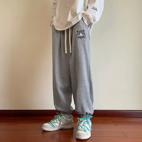 痞帅高级感刺绣灰色运动裤男士束脚宽松休闲长裤子春季潮牌秋冬款商品大图