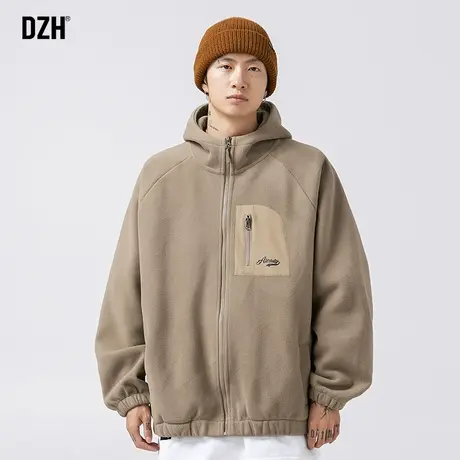 男士连帽外套男春秋高级感痞帅男装2023新款加绒开衫卫衣潮牌上衣商品大图