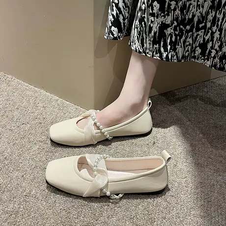 方头浅口平底鞋子女夏季2024新款百搭单鞋女仙女风温柔晚晚鞋皮鞋商品大图