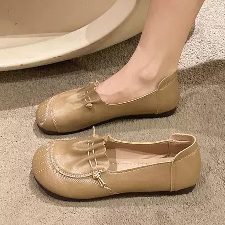 舒适复古软底一脚蹬单鞋女2023年春秋季新款时尚休闲鞋平底妈妈鞋商品大图