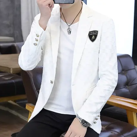 春秋季高级感长袖西装男士帅气上衣韩版潮流单西外套时尚休闲西服商品大图